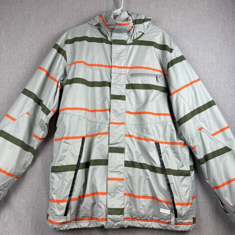 FOURSQUARE‎ Burton Snowboard Coat Men's M Hood Microshield Ski ski green stripes